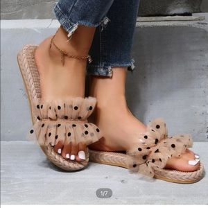 SHEIN polka dot flat rubber sandals size 7. Freaking adorable.